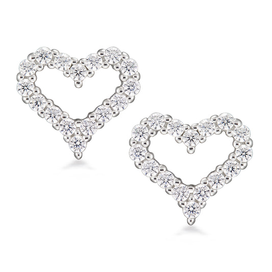 STERLING SILVER  WHITE CZ HEART STUD RHODIUM FINISH