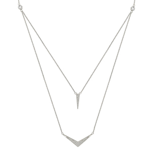 STERLING SILVER " V" CZ MULTI CHAIN NECKLACE