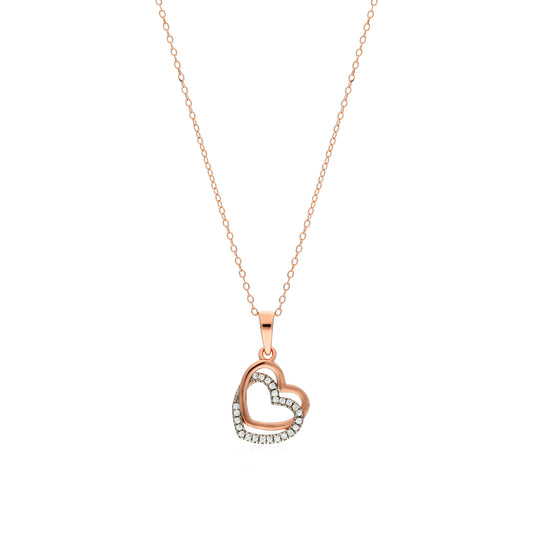 STERLING SILVER HEART CZ ROSE GOLD PENDANTON 18" CHAIN