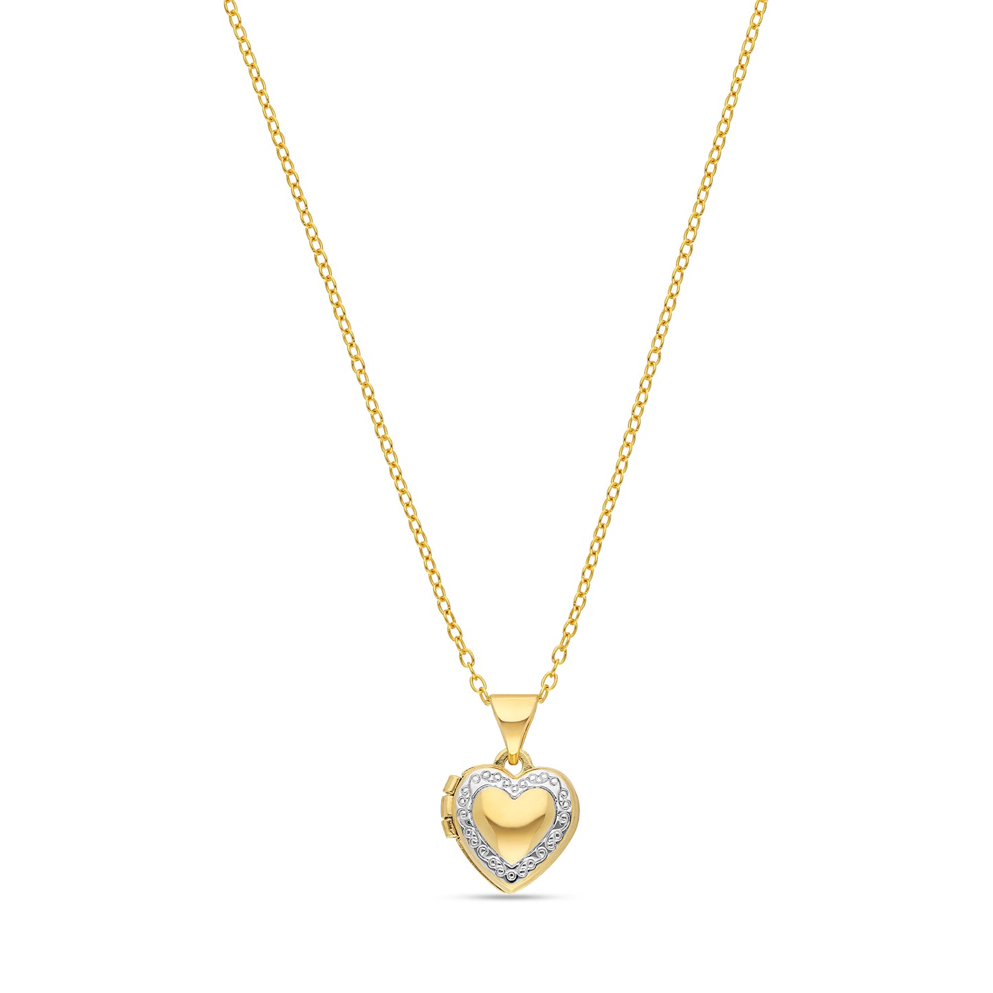 10MM TWO TONE HEART LOCKET ON YG/SS 18" CHAIN