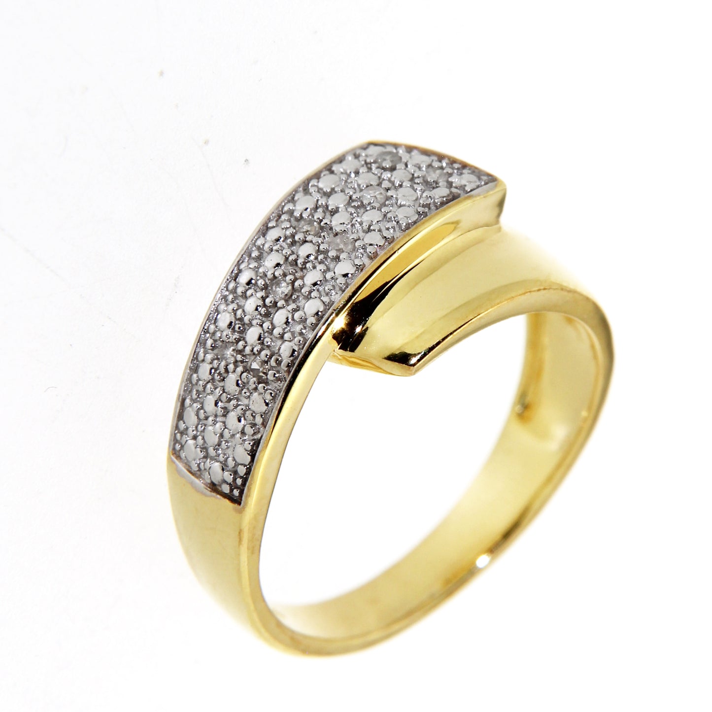 STG SILVER / GOLD PLATED DIAMOND ACCENT { 6 X.006 TDW} LADIES RING H COLOR