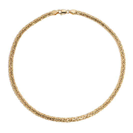18" Yellow Gold Flat Hammered Byzantine Necklace