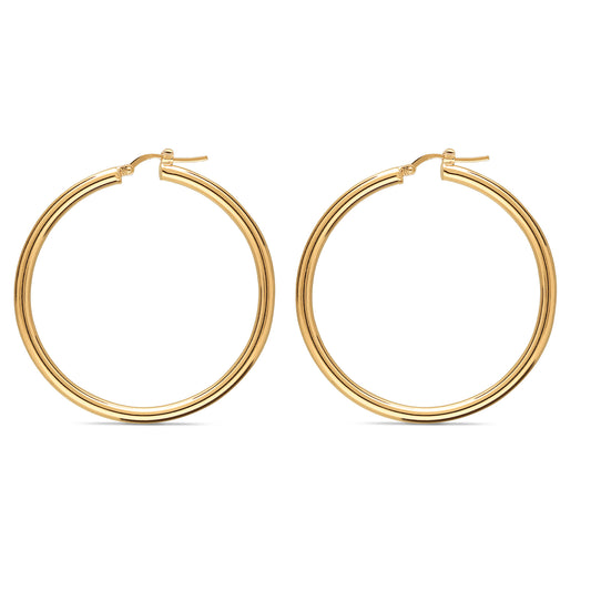 3mm x 45mm Yellow Gold Hoop Earrings