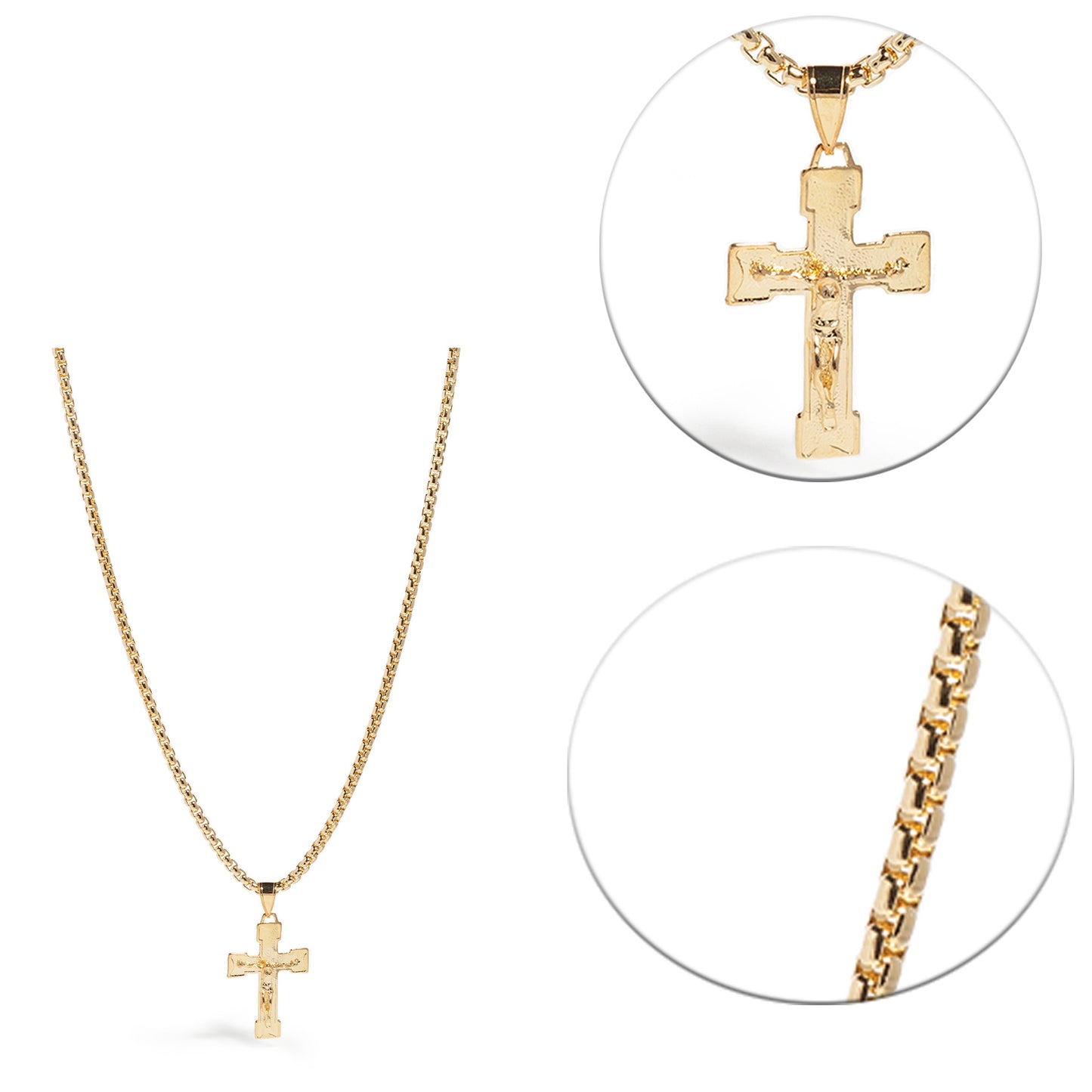 20" Gold Cross Pendant Men's Necklace