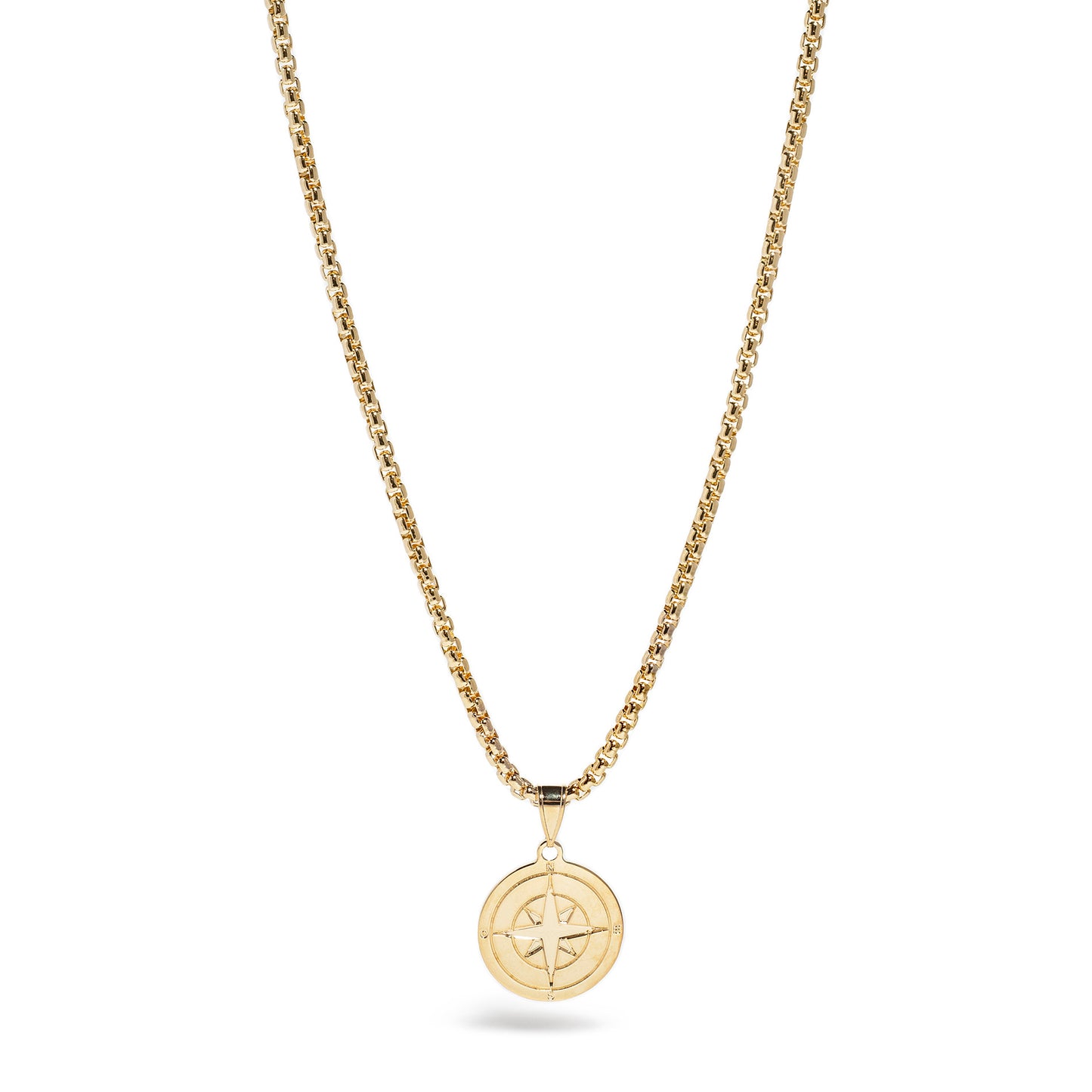 21" Gold Compass Pendant Men's Necklace