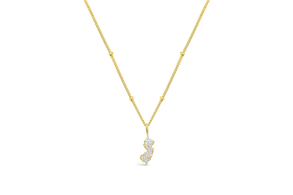 Charm & Chain State Necklace - New Jersey Pave