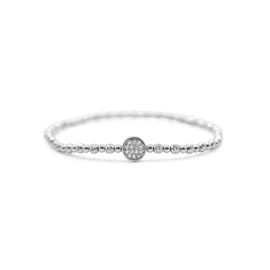 Iconic Silver Stretch - Diamond Cut Pave Disk