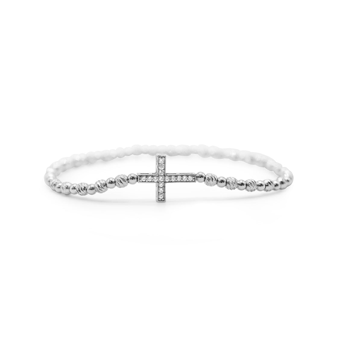 Iconic Silver Stretch - Diamond Cut Pave Cross