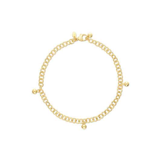 10" Yellow Gold Diamond Cut Cable with Bead Charms Anklet