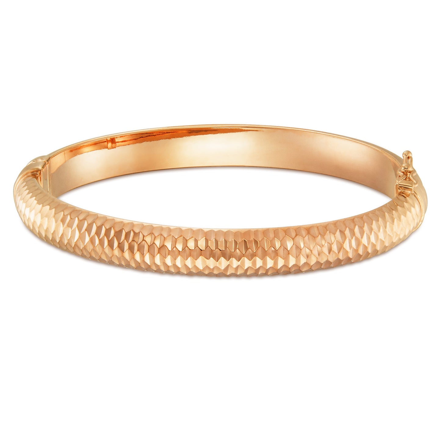 7.25 Oval Hinged Rose Gold Diamond Cut Bangle