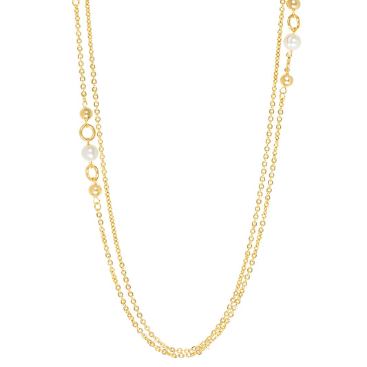 36"Double Long Chain Pearls &  Beads Necklace