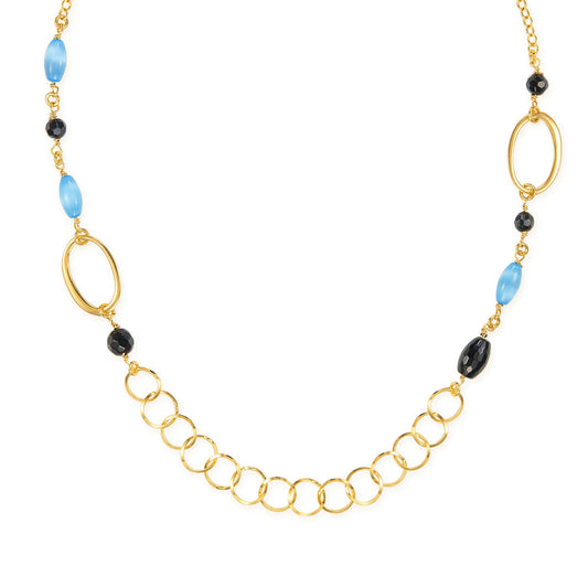20" Onyx and Lapis Beaded Necklace