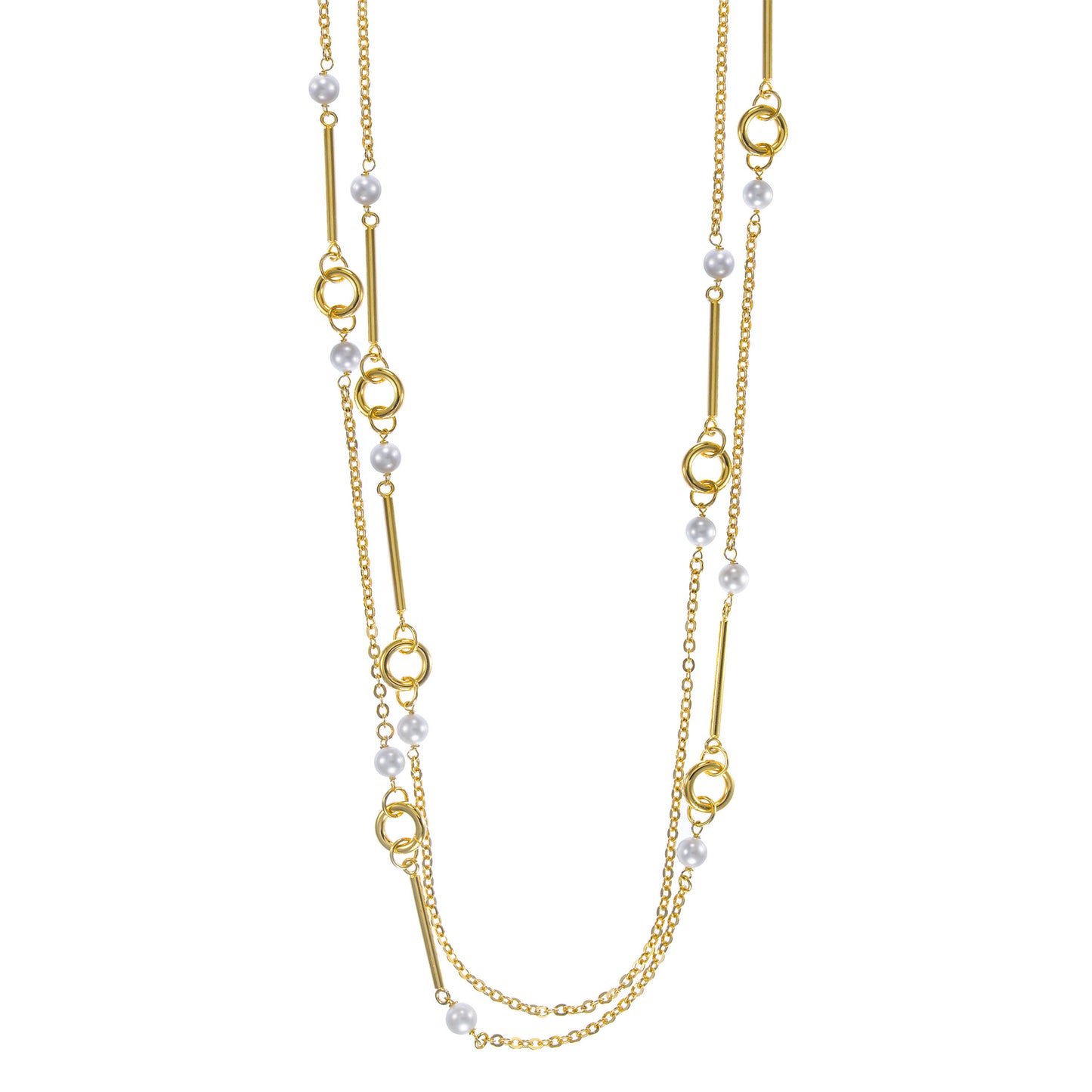 41" Multi Strand with Stationed  Freshwater Pearls Necklace