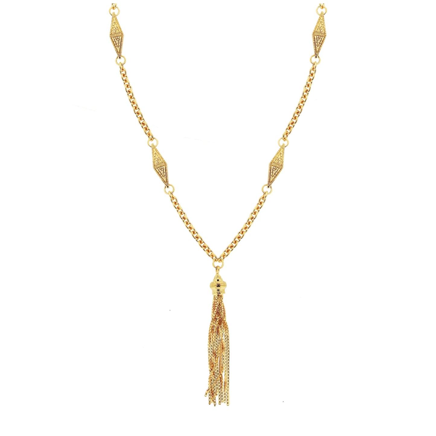 25" Yellow Gold Diamond Shaped Stations with 2" Extender Necklace