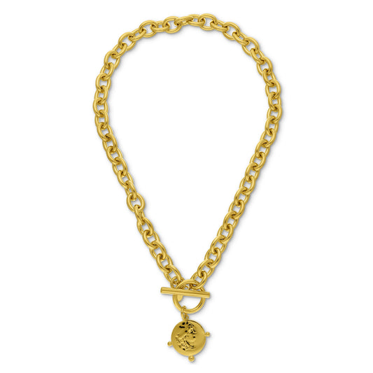 20' Yellow Gold Plated Polished Link Toggle W/Medallion Neck