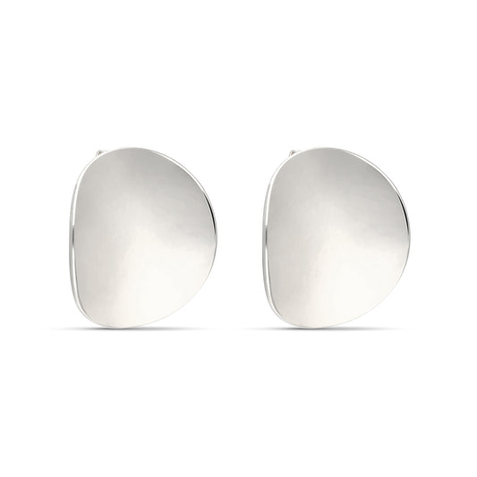 Silver Plated Polished Concave Disc Stud Earrings