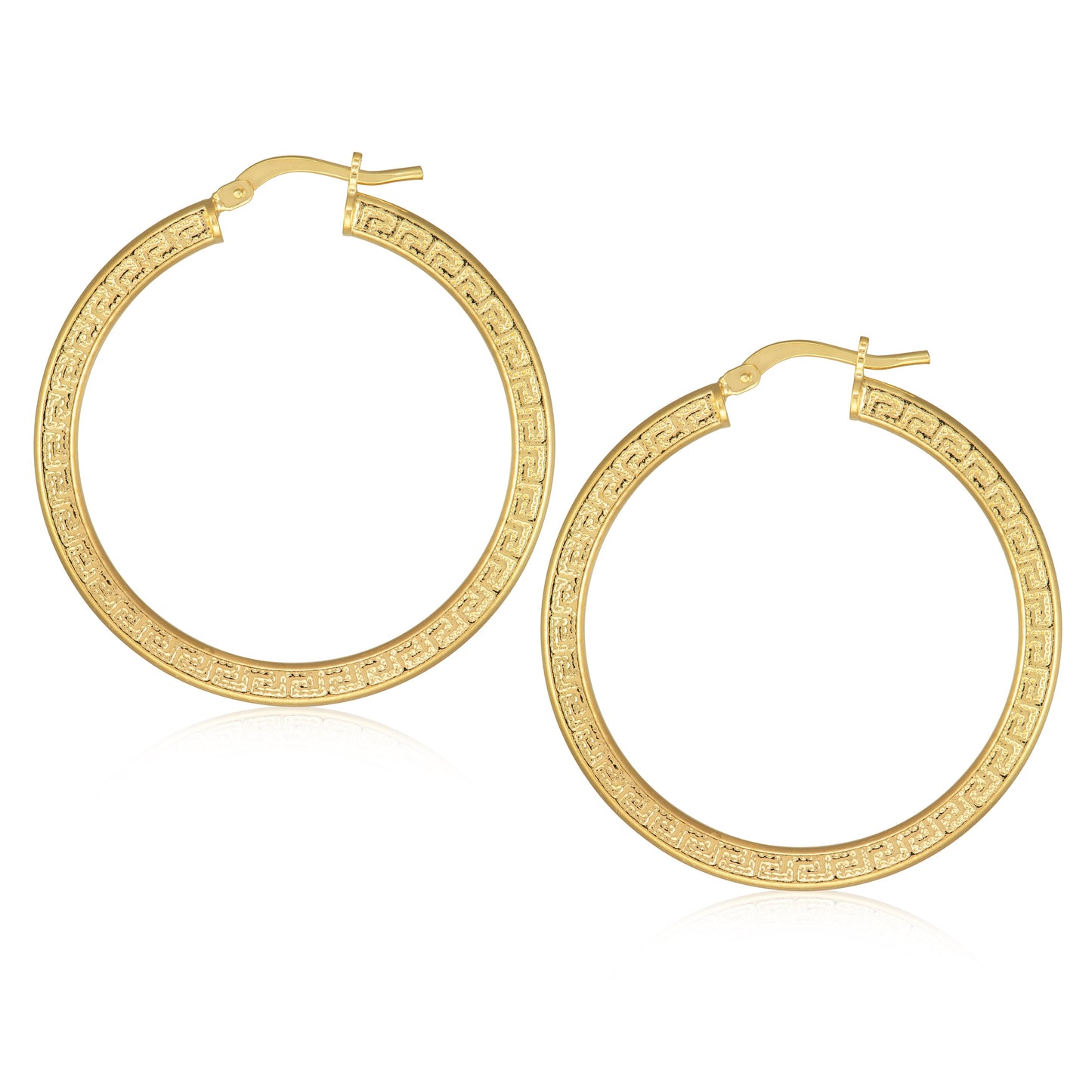 Yellow Gold plated Greek Key Hoop Earrings