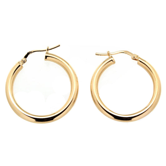 3mm x 25mm Yellow Gold Hoop Earrings