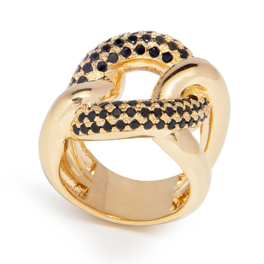 18Kt Gold Plated Yellow gold Pave Black Cubic Zirconia Love Knot Ring