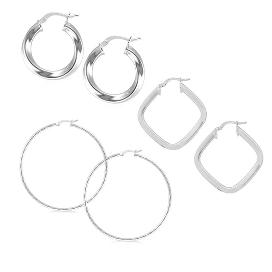 Set Of Three Hoops Silver plated