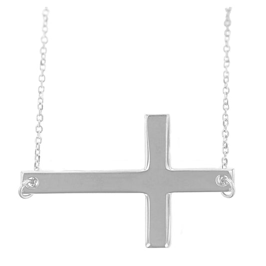 Sterling Silver Fancy Necklace with Sideways Cross
