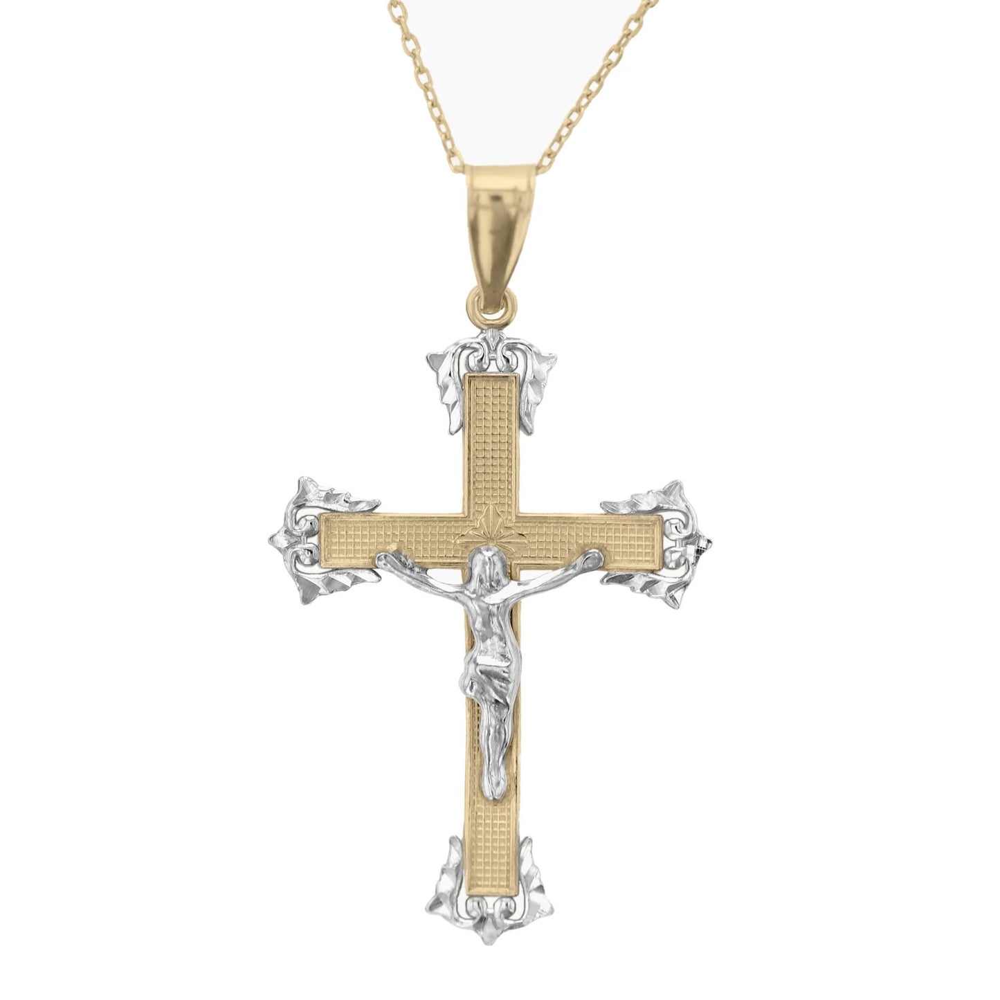 Gold And Rhodium Plated Sterling Silver Crucifix Necklace