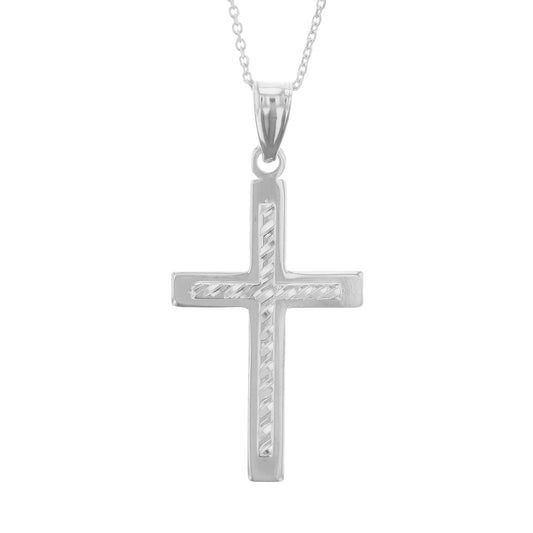 Sterling Silver Cross Necklace with Diamond Cut