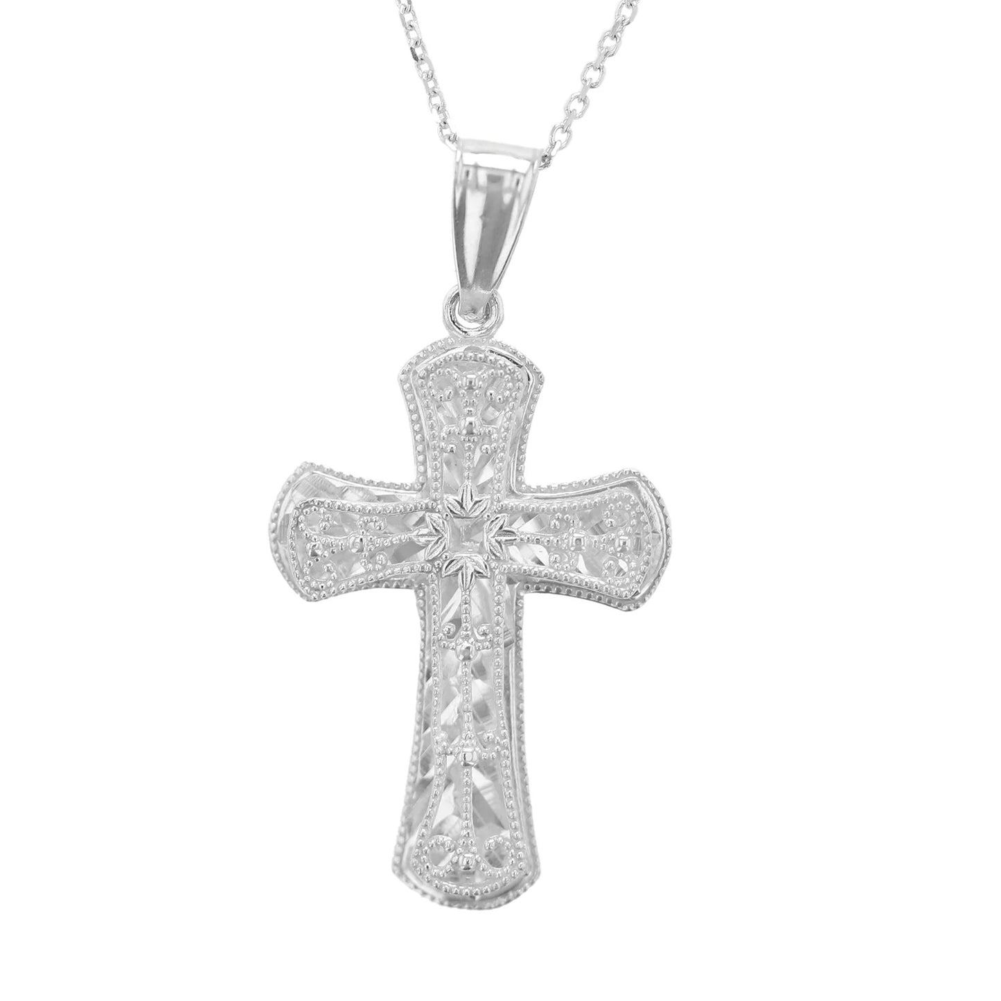 Sterling Silver Diamond Cut Cross Necklace