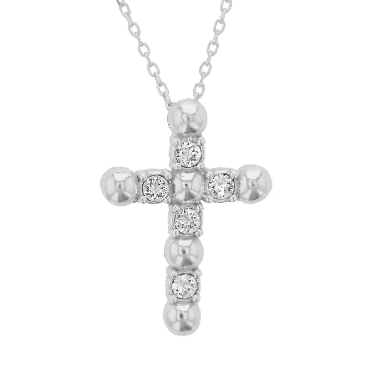 Sterling Silver Ball Cross Necklace with crystals