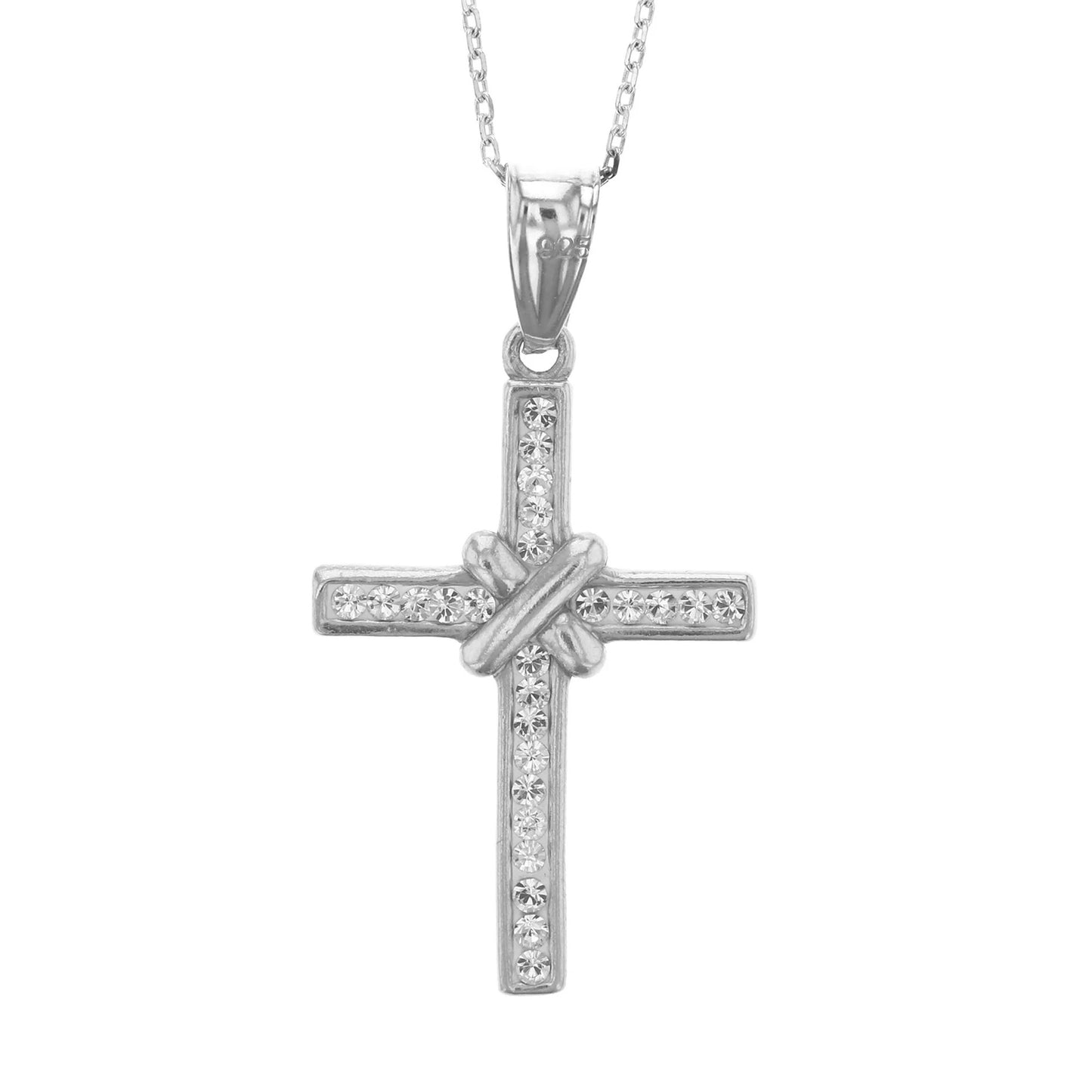 Sterling Silver Cross Chain with Crystal