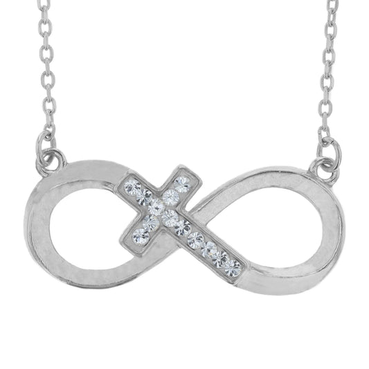 Sterling Silver Crystal Infinity with Cross Pendant Necklace