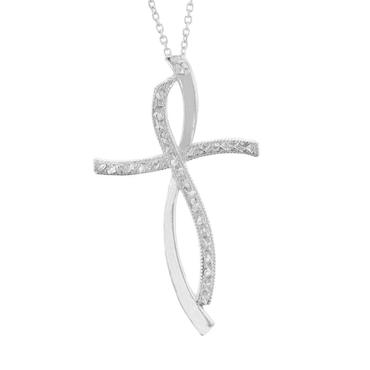Sterling Silver Cross with Illision Diamond Strip