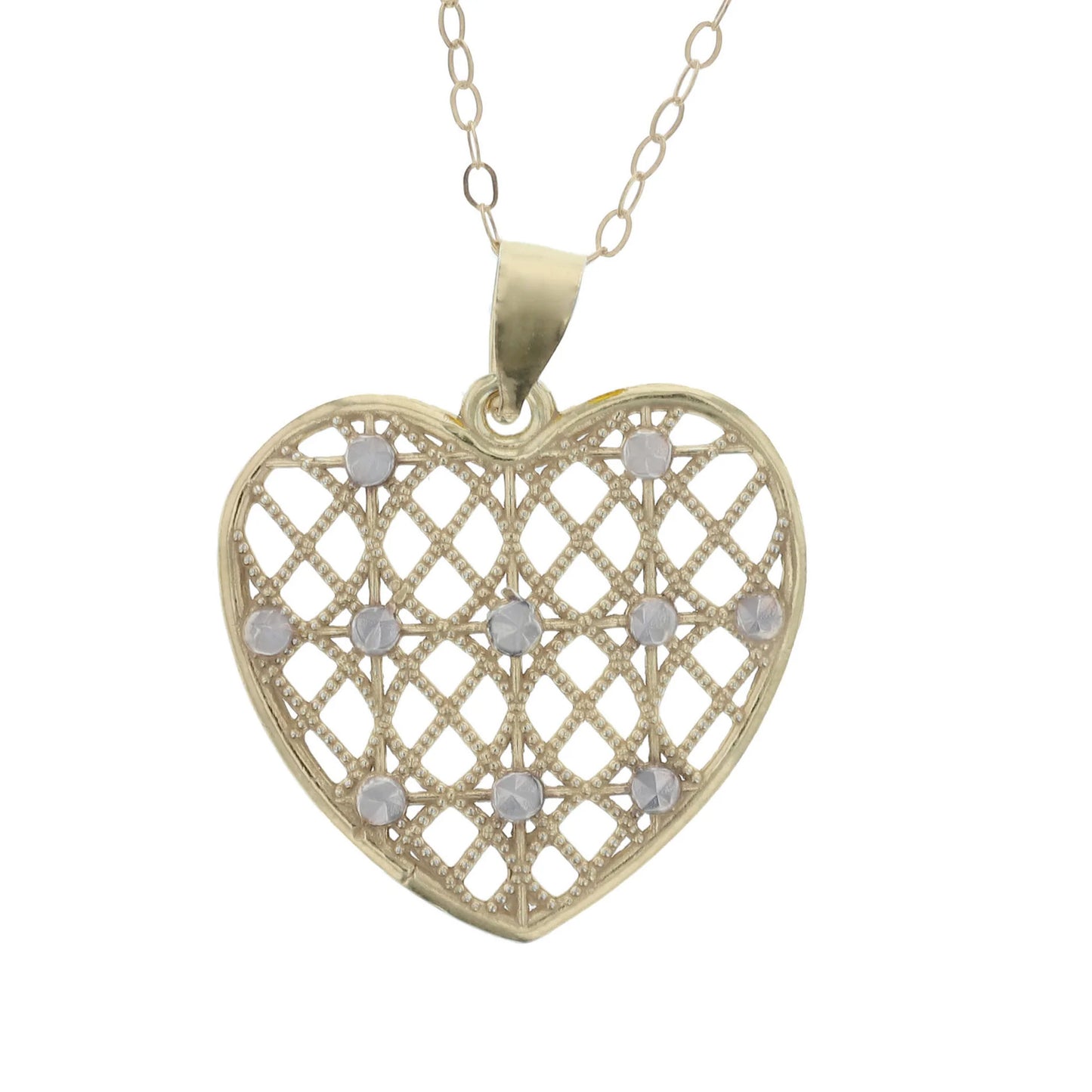 Gold Plated Sterling Silver Diamond Cut Filigree Fuffed Heart Pendant Necklace