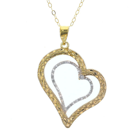Gold Plated Sterling Silver Diamond Cut Layered Heart Pendant Necklace