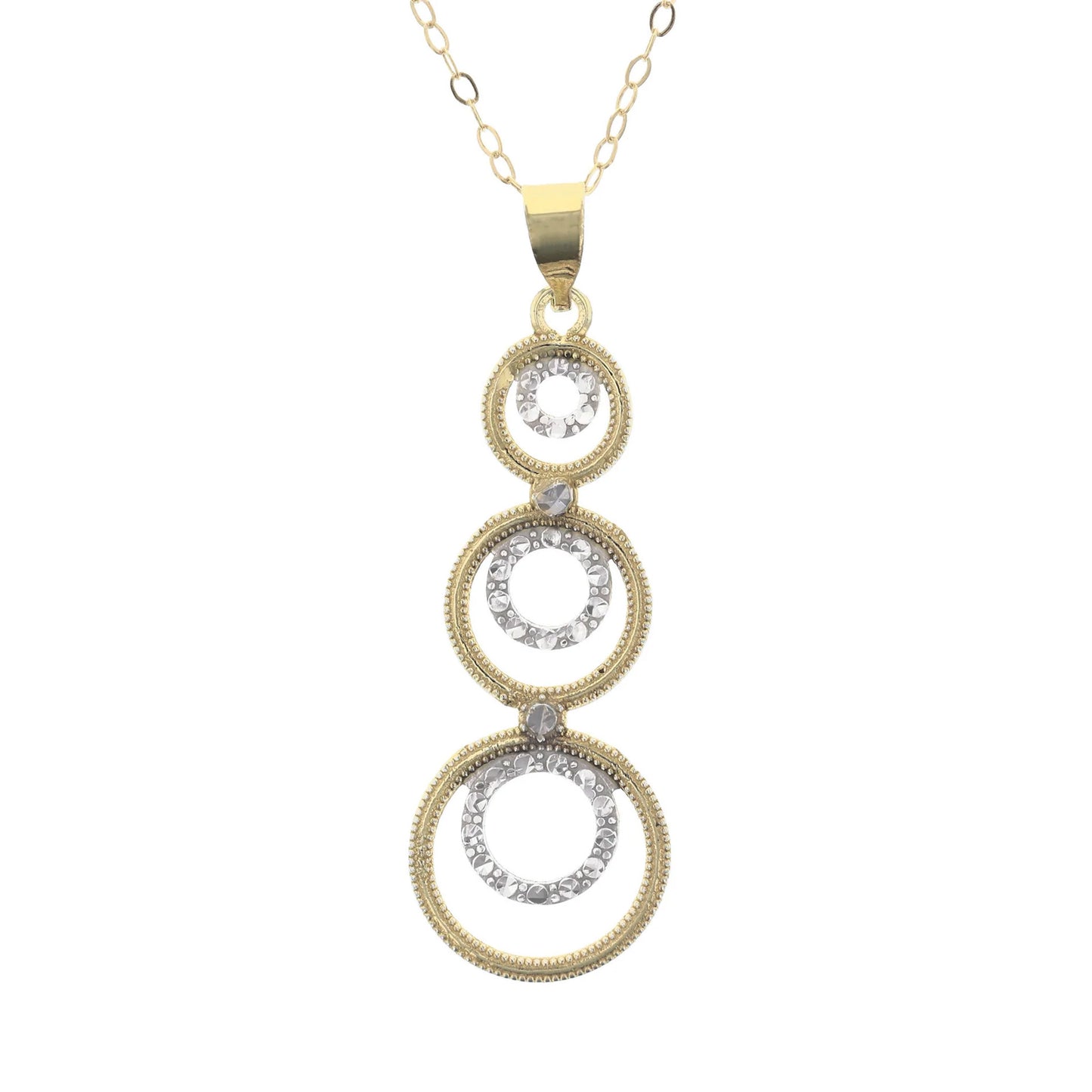 Gold Plated Sterling Silver Diamond Cut Graduated Layered Circle Pendant Necklace