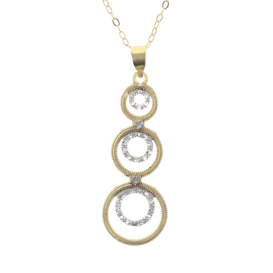 Gold Plated Sterling Silver Diamond Cut Graduated Layered Circle Pendant Necklace
