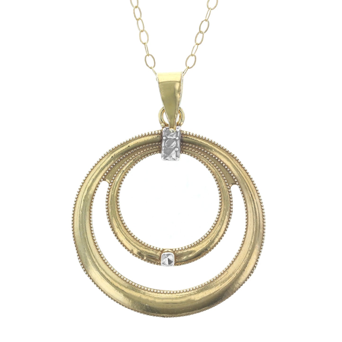 Gold Plated Sterling Silver Diamond Cut Encapsulated Circle Pendant Necklace