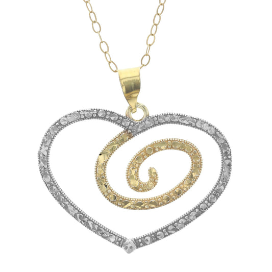 Gold Plated Sterling Silver Diamond Cut Swirll Heart Pendant Necklace
