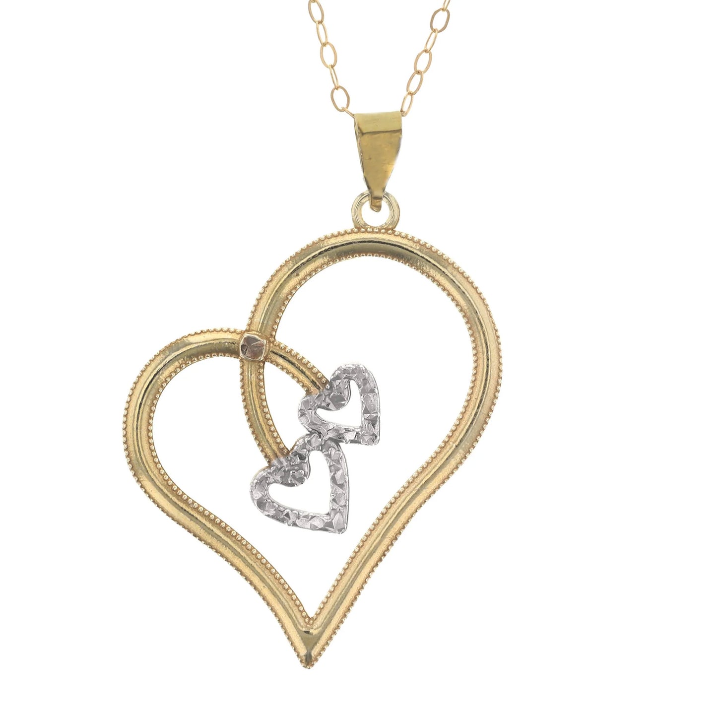 Gold Plated Sterling Silver Diamond Cut Tripple Heart Pendant Necklace