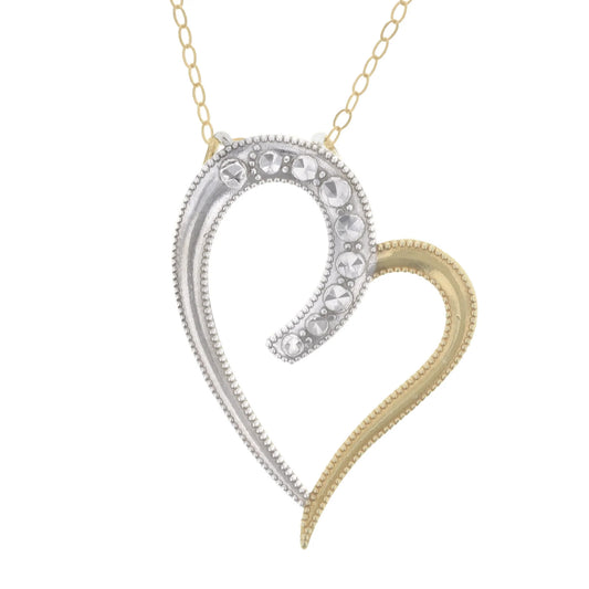 Gold Plated Sterling Silver Diamond Cut Two Tone Open Heart Pendant Necklace