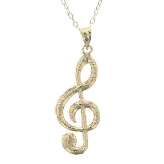 Gold Plated Sterling Silver Diamond Cut Musical Clef Pendant Necklace