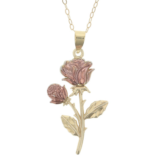Gold Plated Sterling Silver Diamond Cut Double Rose Pendant Necklace