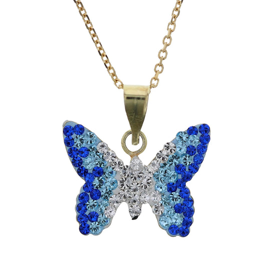 18K Gold Plated Sterling Silver Butterfly Pendant Necklace with Aquamarine