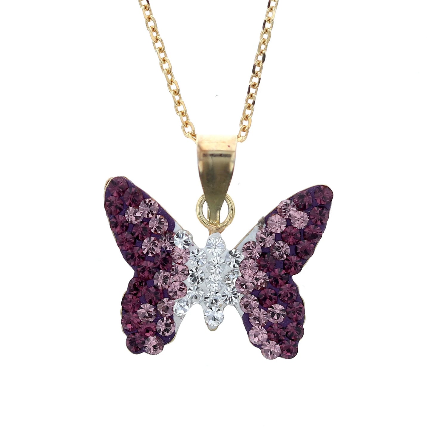 18K Gold Plated Sterling Silver Butterfly Pendant Necklace with Light Amethyst