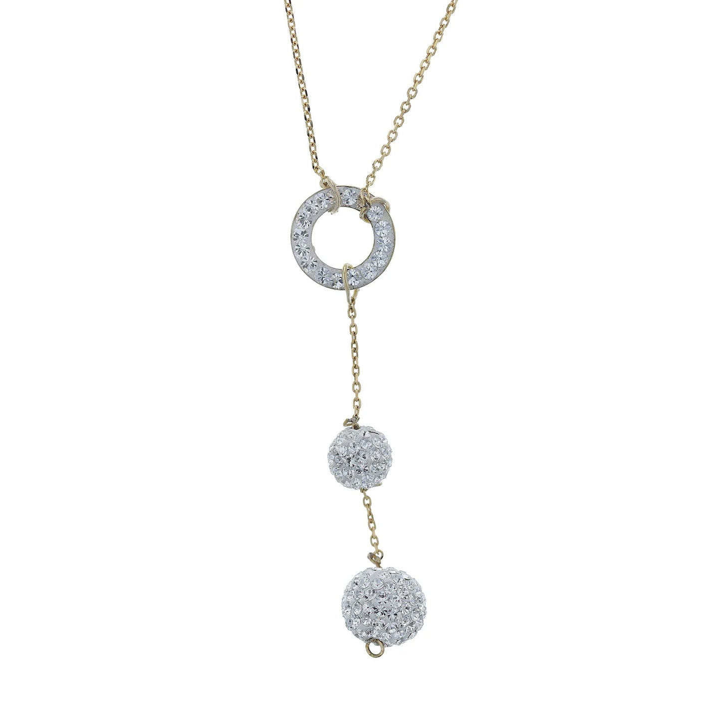 18K Gold Plated Sterling Silver Circle Drop Necklace with Crystal balls White Crystals