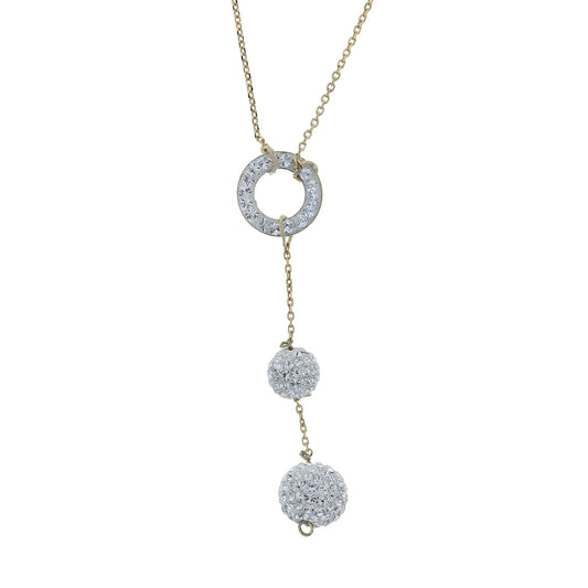 18K Gold Plated Sterling Silver Circle Drop Necklace with Crystal balls White Crystals