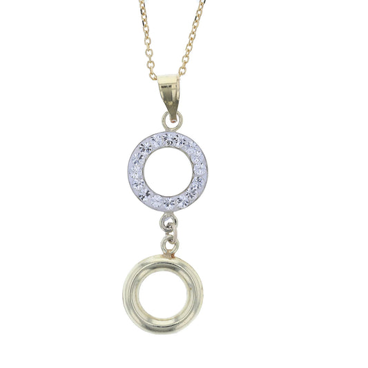 18KT Gold Plated Sterling Silver Double Open Circle Drop Pendant Necklace with White  Crystals (Reversible)