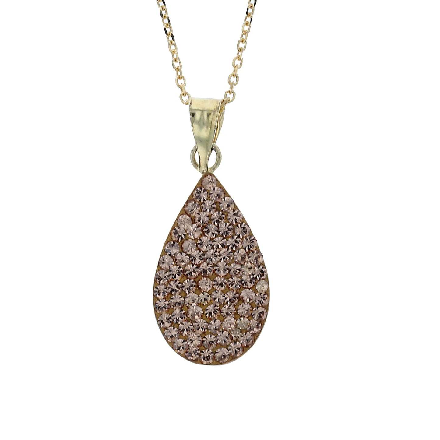 18K Gold Plated Sterling Silver Tear Drop Pendant Necklace with Light Colorado Topaz Crystals