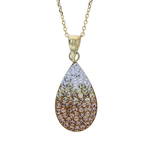 18K Gold Plated Sterling Silver Tear Drop Pendant Necklace with Light Colorado Topaz, White, and Jonquil Crystals