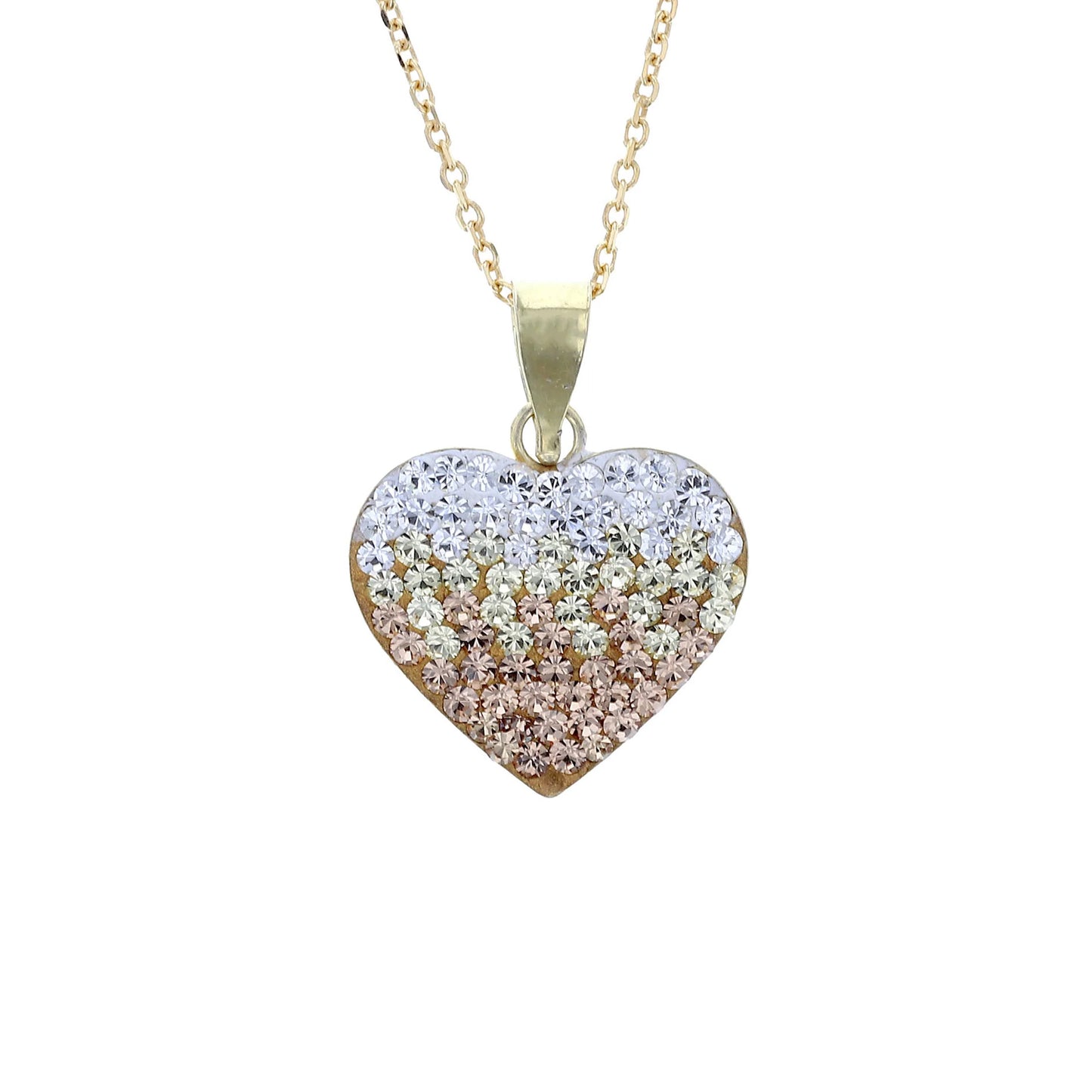 18K Gold Plated Sterling Silver Puffed Heart with Light Colorado Topaz, Jonquil, and White Crystal